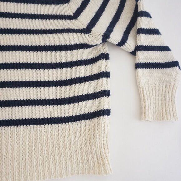 Zora Vichy Collection Cream w Navy Stripe Knit Ribbed Mockneck Sweater S - Picture 6 of 11
